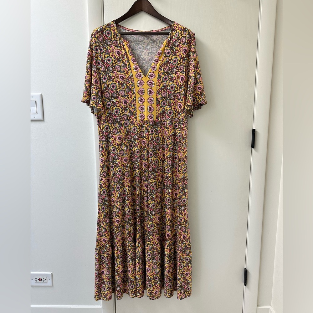 Boden yellow print cotton jersey dress size 16/18